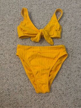 Xhilaration Yellow Ribbed Tie-Front Bikini Set